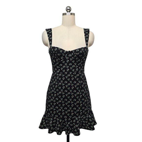 Anthropologie Dresses & Skirts - Hutch Black Floral Daisy Print Sweetheart Ruffle Hem Mini Dress Women's Size‎ XS